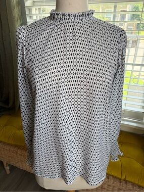 Black & White Printed Ruffle-Neck Blouse